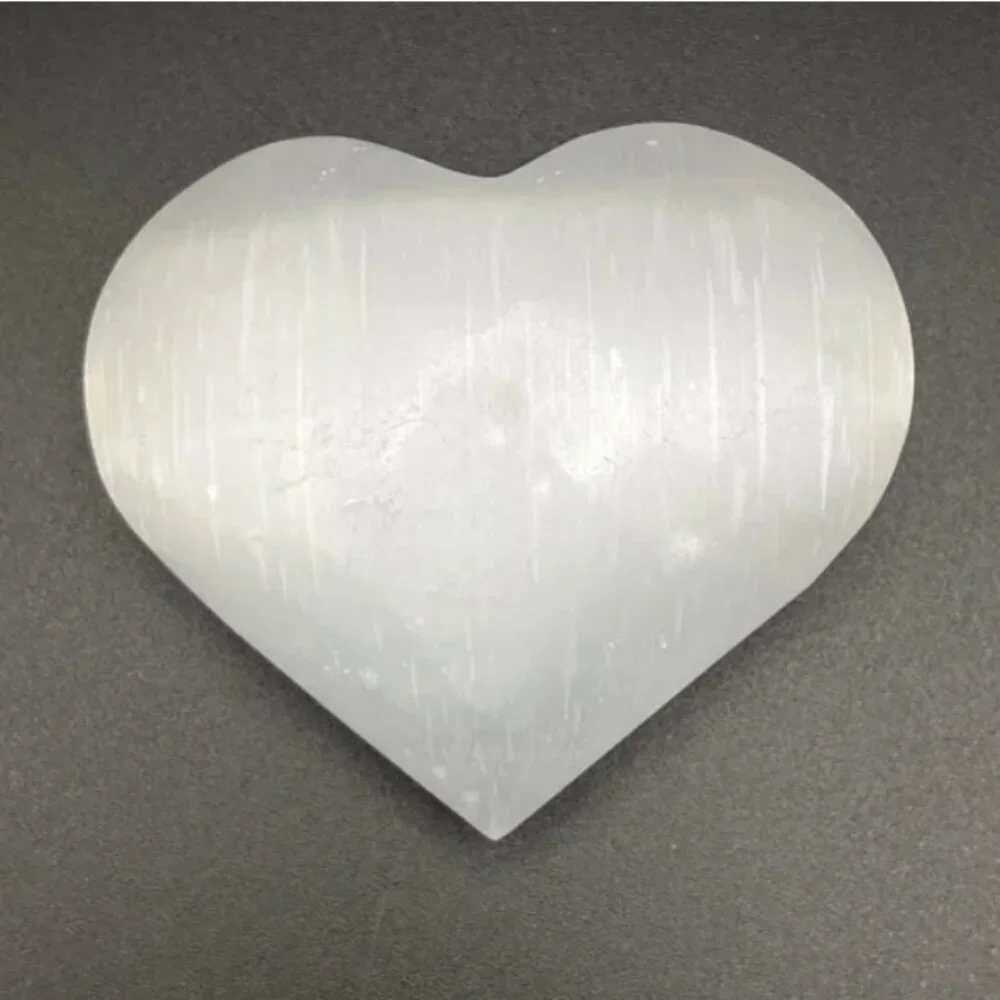 PRICE IS FIRM - Selenite Satin Spar Celtic Weave Etched Hand Carved Heart - Picture 5 of 6